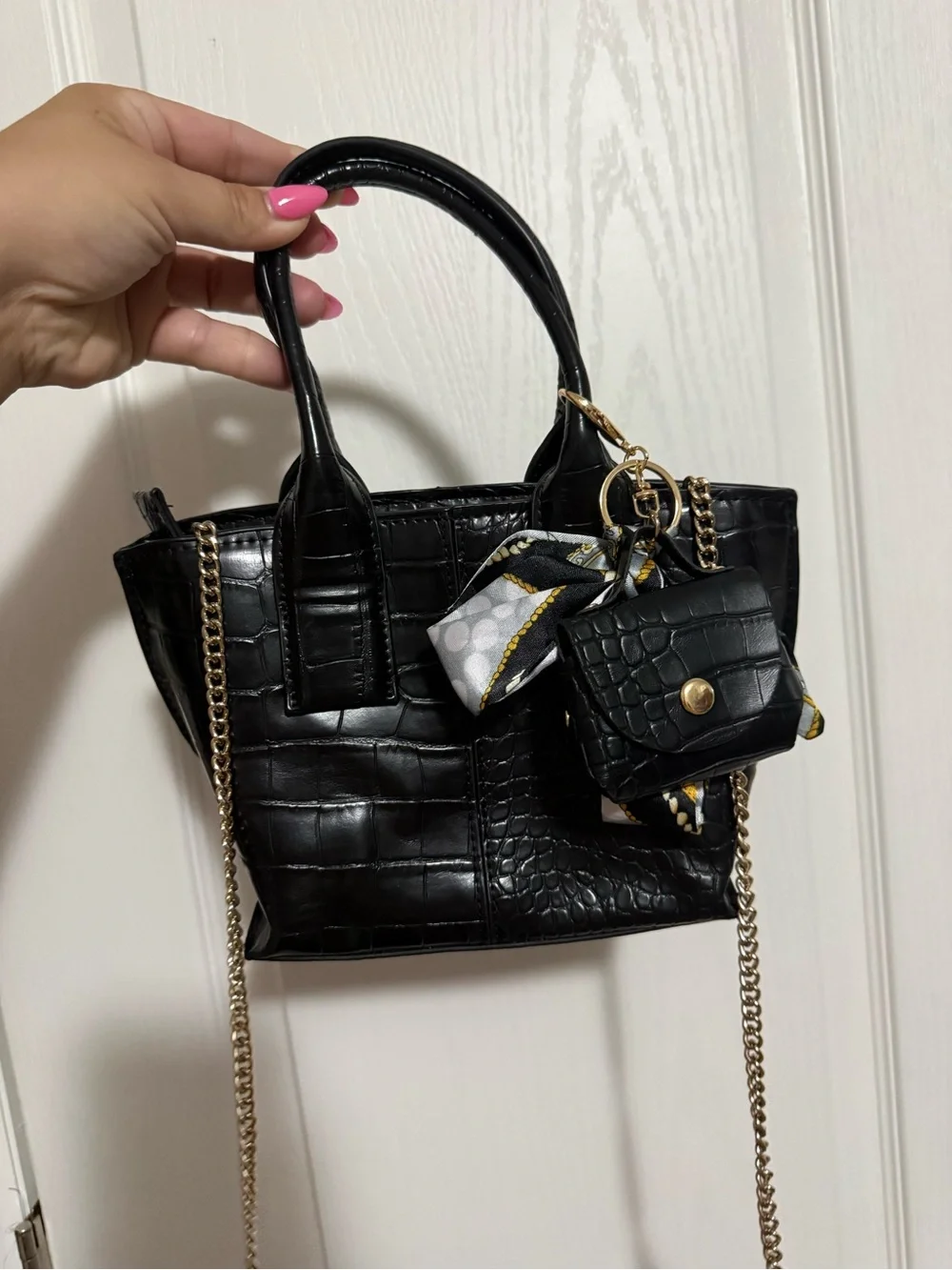 Zara Black Croc-Effect Small Tote